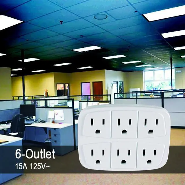 Alt view image 7 of 7 - Hyper Tough 6 Outlet Grounded Wall Tap, 15 Amps, White