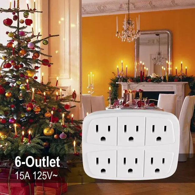 Alt view image 3 of 7 - Hyper Tough 6 Outlet Grounded Wall Tap, 15 Amps, White