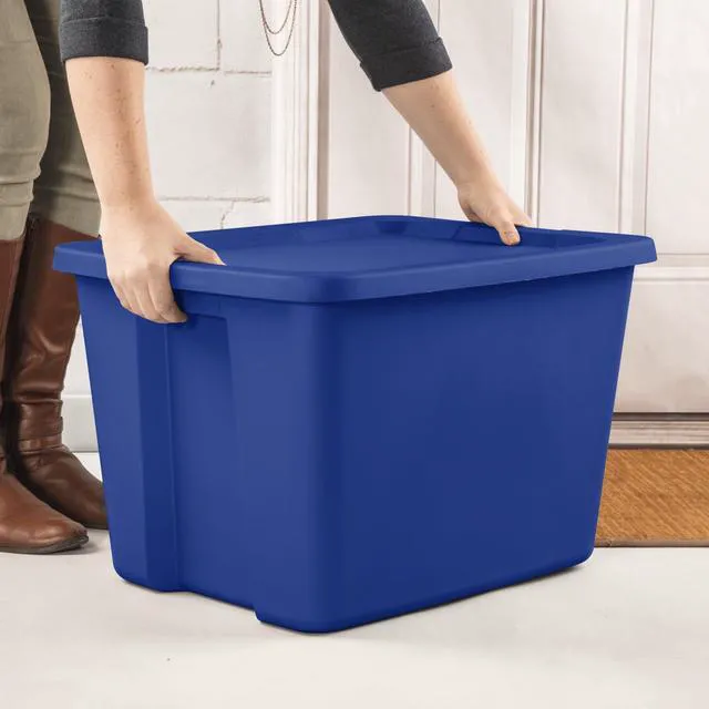 Alt view image 6 of 7 - Sterilite 18 Gal. Tote, Plastic Storage Bin with Snap-on Lid, Blue