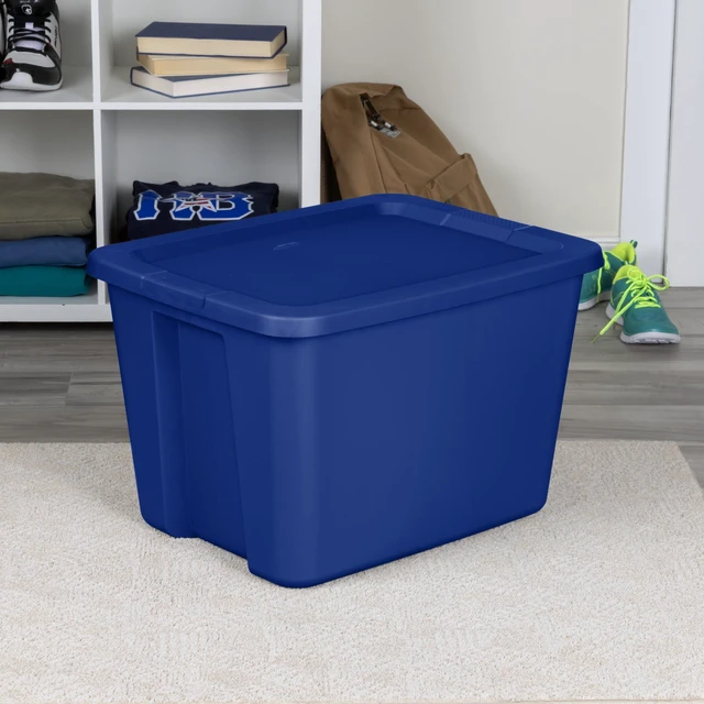 Alt view image 7 of 7 - Sterilite 18 Gal. Tote, Plastic Storage Bin with Snap-on Lid, Blue