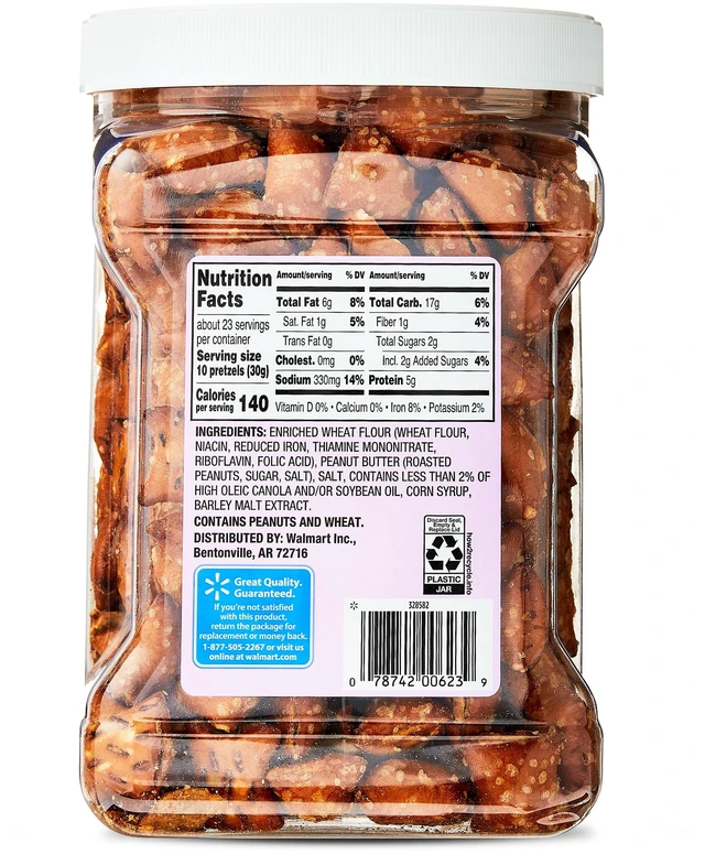 Alt view image 6 of 6 - Great Value Peanut Butter Filled Pretzel, 24 oz (Resealable Container)
