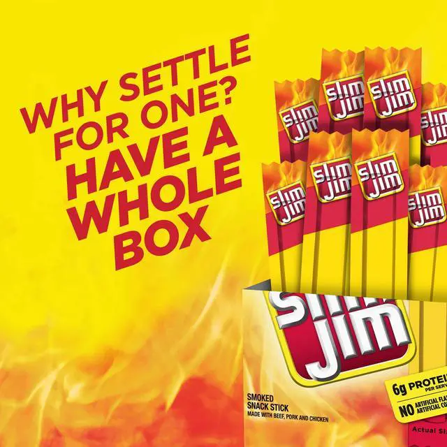 Alt view image 5 of 5 - Slim Jim Smoked Jerky Snack Sticks, Original Flavor, 6g Protein Per Serving, Lunchbox Snacks, 0.28 oz. (26-Count)