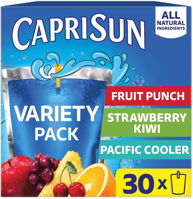 Alt view image 2 of 6 - Capri Sun Flavored with Other Natural Flavor Juice Drink Blend, 30 Pouches, for School Lunches and On-the-Go Hydration, Fruit Punch, Strawberry Kiwi & Pacific Cooler, All Natural Ingredients, 6 fl oz