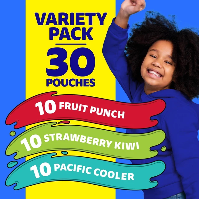 Alt view image 3 of 6 - Capri Sun Flavored with Other Natural Flavor Juice Drink Blend, 30 Pouches, for School Lunches and On-the-Go Hydration, Fruit Punch, Strawberry Kiwi & Pacific Cooler, All Natural Ingredients, 6 fl oz