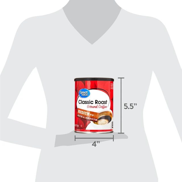 Alt view image 4 of 7 - Great Value Classic Roast Ground Naturally Caffeinated Coffee, 9.6 oz Canister