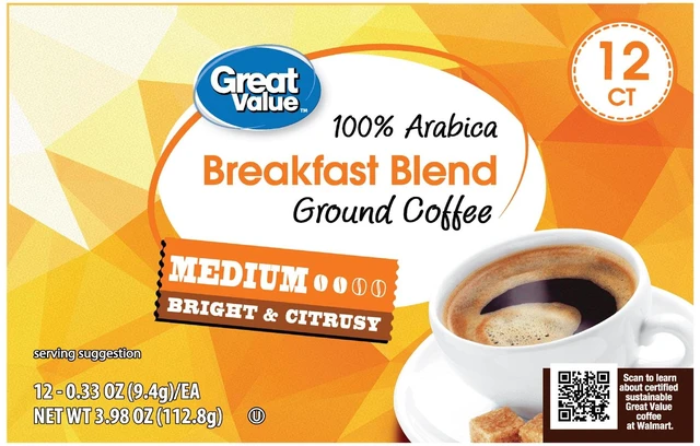 Alt view image 4 of 6 - Great Value 100% Arabica Breakfast Blend Medium Roast Ground Coffee Pods, 12 Count