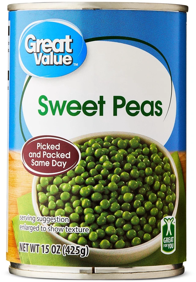 Alt view image 2 of 7 - (12 pack) Great Value Sweet Peas, 15 oz Can