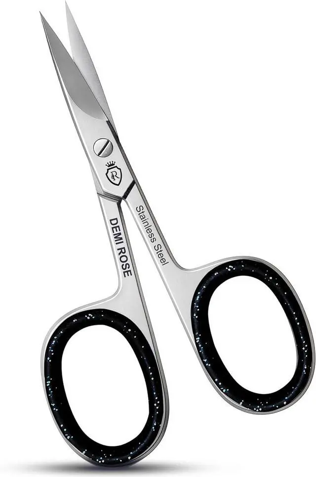 Main image of Nail Scissors Curved - Professional Stainless Steel Manicure, Grooming Scissors for eyebrow, Mustache, Nose Hair, Eyelash, Dry Skin - Cuticle Scissors with Rubber Inserts