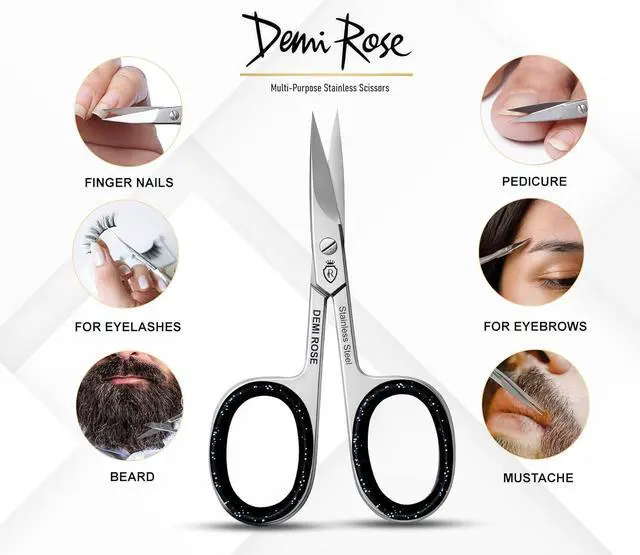 Alt view image 2 of 6 - Nail Scissors Curved - Professional Stainless Steel Manicure, Grooming Scissors for eyebrow, Mustache, Nose Hair, Eyelash, Dry Skin - Cuticle Scissors with Rubber Inserts