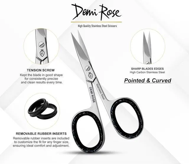 Alt view image 6 of 6 - Nail Scissors Curved - Professional Stainless Steel Manicure, Grooming Scissors for eyebrow, Mustache, Nose Hair, Eyelash, Dry Skin - Cuticle Scissors with Rubber Inserts