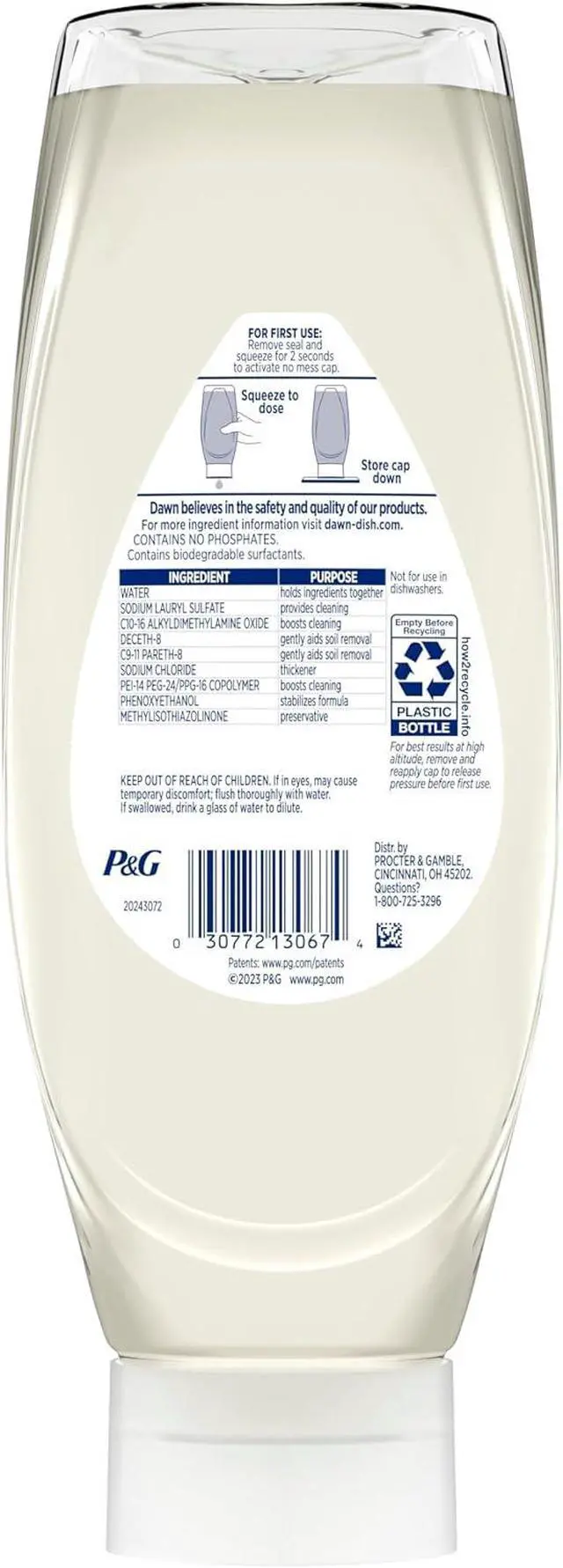 Alt view image 3 of 6 - Dawn Free & Clear EZ-Squeeze Dish Soap Liquid, Dishwashing Liquid, Grease Removal, Upside Down Bottle, Unscented, 24.3 Fl Oz