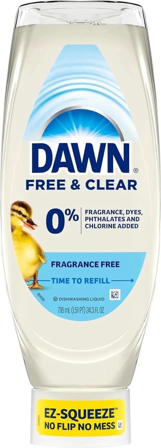 Main image of Dawn Free & Clear EZ-Squeeze Dish Soap Liquid, Dishwashing Liquid, Grease Removal, Upside Down Bottle, Unscented, 24.3 Fl Oz