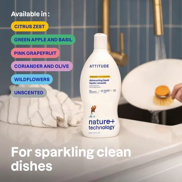 Alt view image 4 of 6 - ATTITUDE Wildflowers Scent Dish Soap, EWG Verified, Plant-Based & Vegan, Naturally Derived, 23.7 Fl Oz