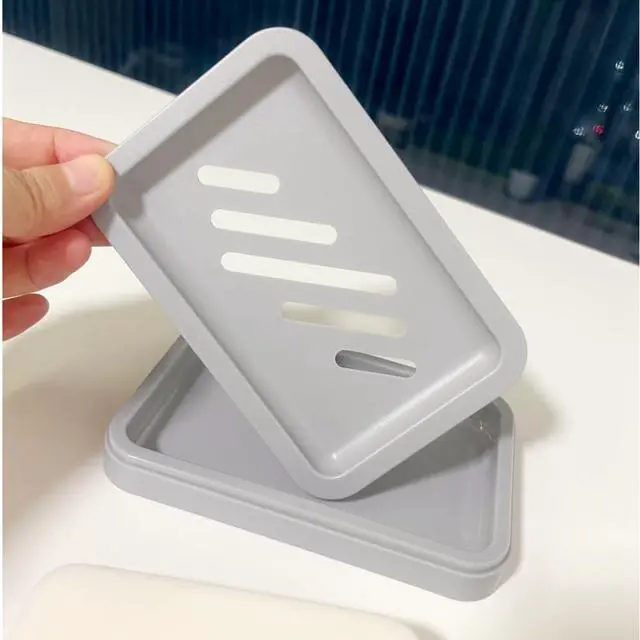 Alt view image 7 of 7 - 2Pcs Grey Soap Holders, Premium Plastic Bamboo Dish for Shower and Bath