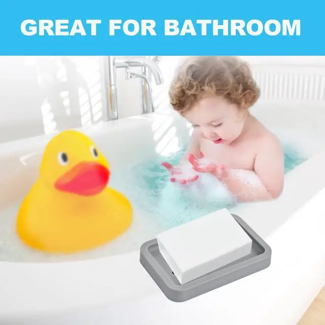Alt view image 5 of 7 - 2Pcs Grey Soap Holders, Premium Plastic Bamboo Dish for Shower and Bath