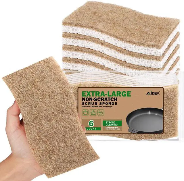 Main image of AIDEA XL Sponges 6 Count Non-Scratch Scrub Sponge for Dishes