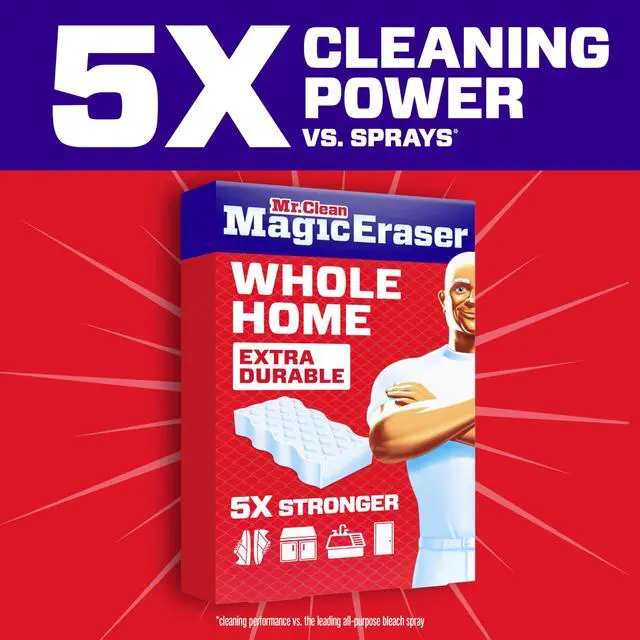 Alt view image 6 of 6 - Mr. Clean Magic Eraser Sponge, All Purpose Melamine Cleaner, Extra Durable, for Wall, Sneaker, Kitchen, Bathroom, Shower, 4ct