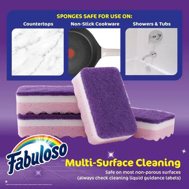 Alt view image 6 of 6 - Fabuloso Scratch-Free Kitchen Dish Sponges, Purple, 4 Count
