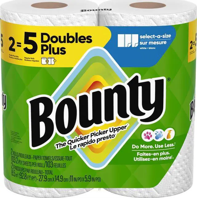 Main image of Bounty Select-A-Size Paper Towels, White, 2 Double Plus Rolls = 5 Regular Rolls