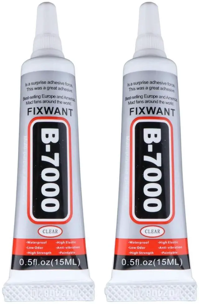 Main image of B-7000 High Viscosity Clear Glue 2x15ML/0.5fl.oz for Rhinestones, Crafts, Clothes, Shoes, Fabric, Cell Phone Screen Repair, Jewelry, Stone, Metal, Nail Art, Glass