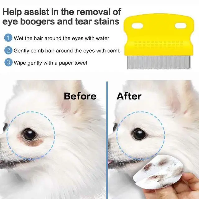Alt view image 4 of 6 - Fine Tooth Pet Comb 3-Pack Tear Stain Remover for Dogs & Cats to Remove Fleas, Ticks, Dandruff, Tangles & Knots
