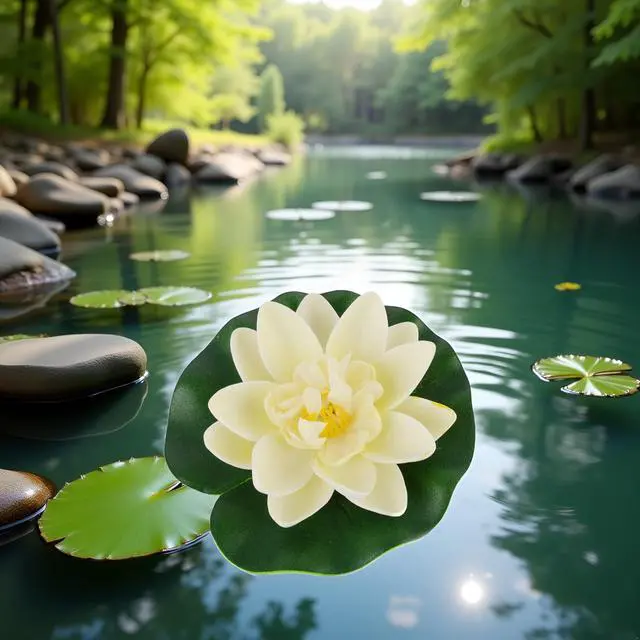 Alt view image 5 of 6 - Jinshining White Artificial Floating Foam Lotus Flower with Water Lily Pad Ornaments, Lifelike Fake Lotus Flowers for Patio Pond Pool Fish Tank Aquarium Home Garden Weddi