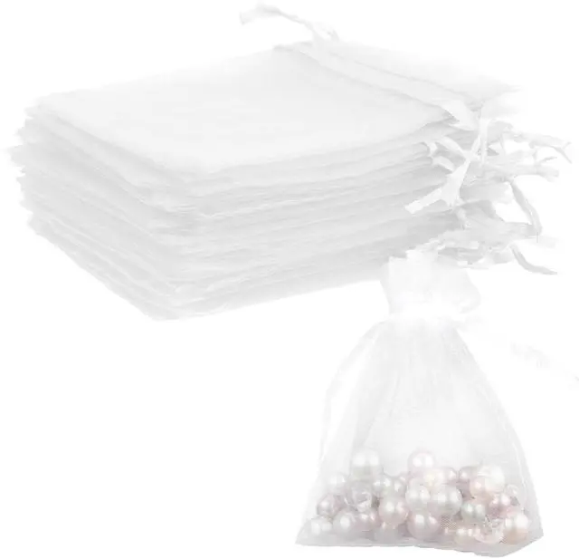 Main image of Organza Drawstring Bags - White, 50-Pack, 3x4 Inch, Sheer Mesh Gift Pouches for Jewelry, Party Favors, Wedding, Christmas