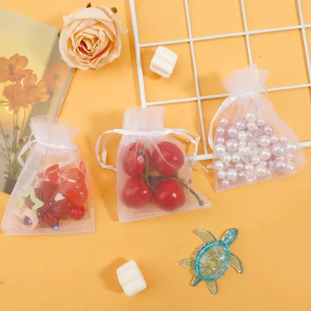Alt view image 3 of 6 - Organza Drawstring Bags - White, 50-Pack, 3x4 Inch, Sheer Mesh Gift Pouches for Jewelry, Party Favors, Wedding, Christmas