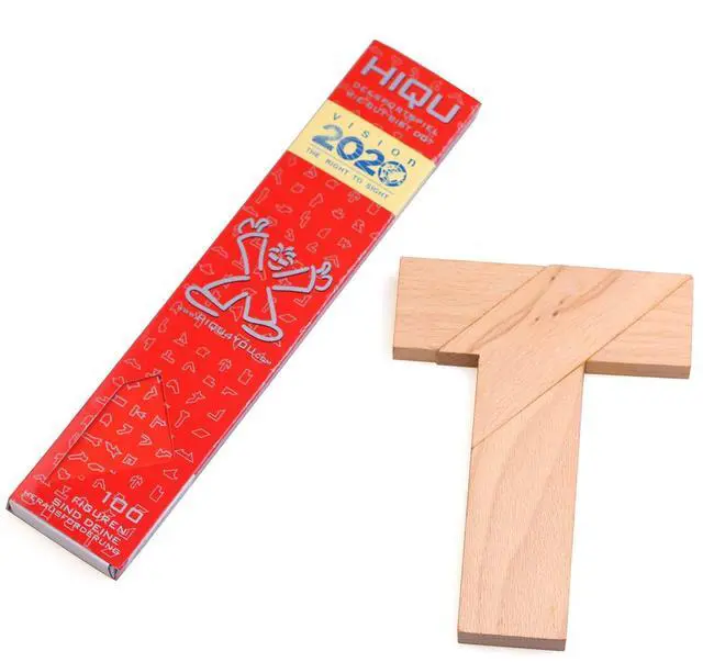 Main image of KINGOU Wood T Shape Puzzle, 4 Pieces Brain Teaser Toy for Kids & Adults, Advanced Level, Great Gift & Party Favor, Includes Paper Instructions