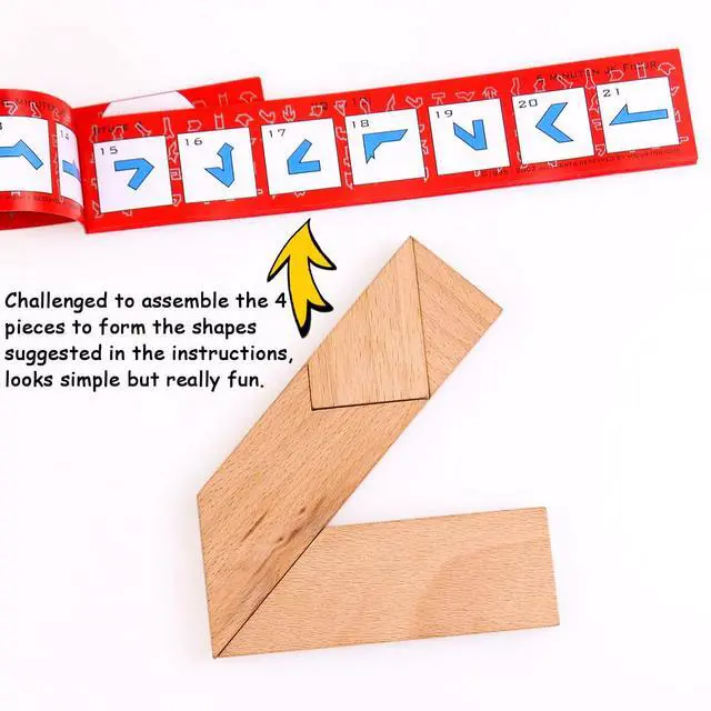 Alt view image 3 of 6 - KINGOU Wood T Shape Puzzle, 4 Pieces Brain Teaser Toy for Kids & Adults, Advanced Level, Great Gift & Party Favor, Includes Paper Instructions