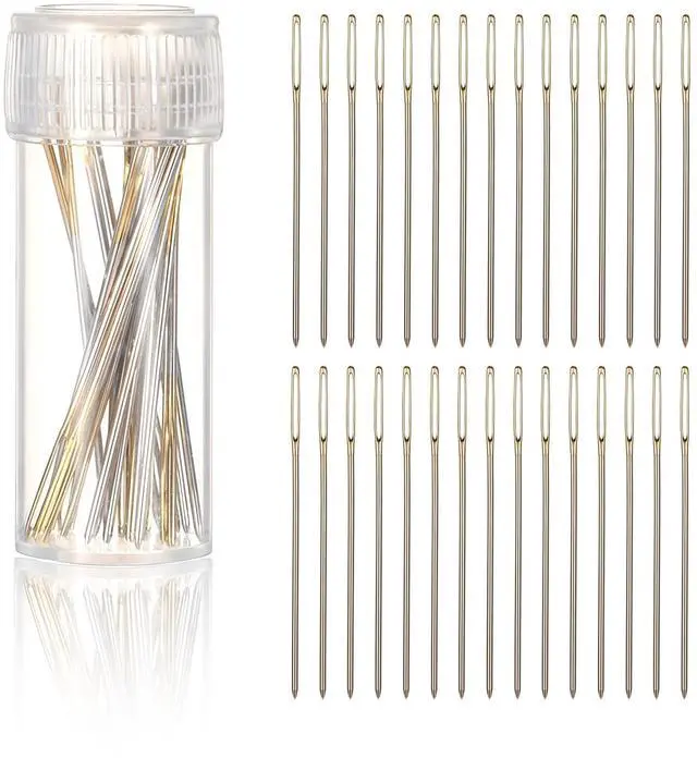 Main image of 30Pcs Blunt Stainless Steel Cross Stitch Needles, Golden Color Large Eyes, with Transparent Box, 1.5Inch