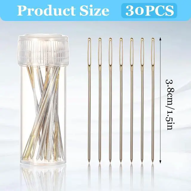 Alt view image 6 of 7 - 30Pcs Blunt Stainless Steel Cross Stitch Needles, Golden Color Large Eyes, with Transparent Box, 1.5Inch