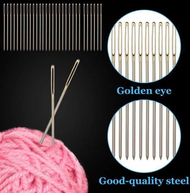 Alt view image 3 of 7 - 30Pcs Blunt Stainless Steel Cross Stitch Needles, Golden Color Large Eyes, with Transparent Box, 1.5Inch