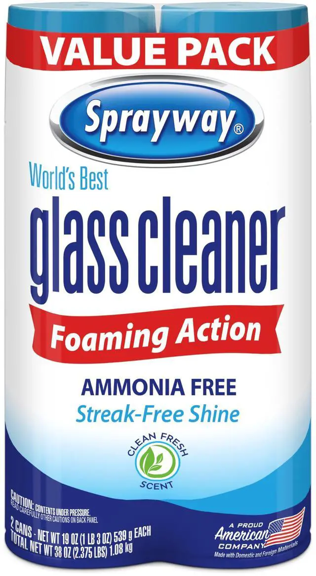 Main image of Sprayway Glass Cleaner Foaming Aerosol Spray, 19oz, Pack of 2, Ammonia-Free, Streakless, Fast-Acting, Fresh Scent, Removes Fingerprints, Dust, Dirt, Smoke Film