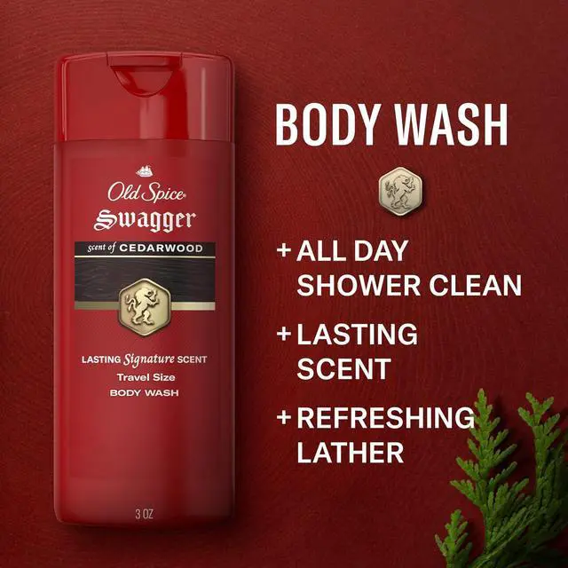 Alt view image 6 of 6 - Old Spice 3X Defense Body Wash for Men, 24/7 Shower Fresh Long Lasting Scent, Travel Size, Red Collection, Swagger Cedarwood, 3 fl oz