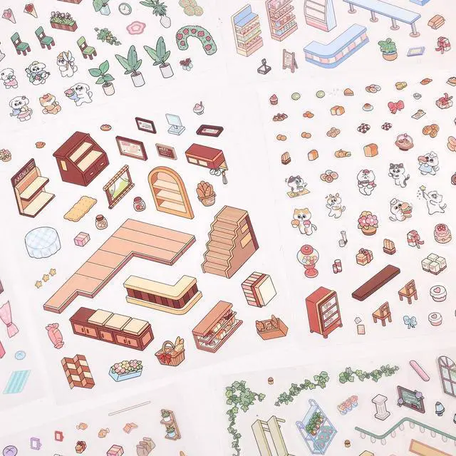 Alt view image 2 of 6 - DIY 3D House Scene Stickers - 4 Sets, Warm Home, Supermarket, Bakery, Flower Shop, Cute Fun Stacking Miniature Cartoon for Adults and Kids, Stress Relief and Passing Time