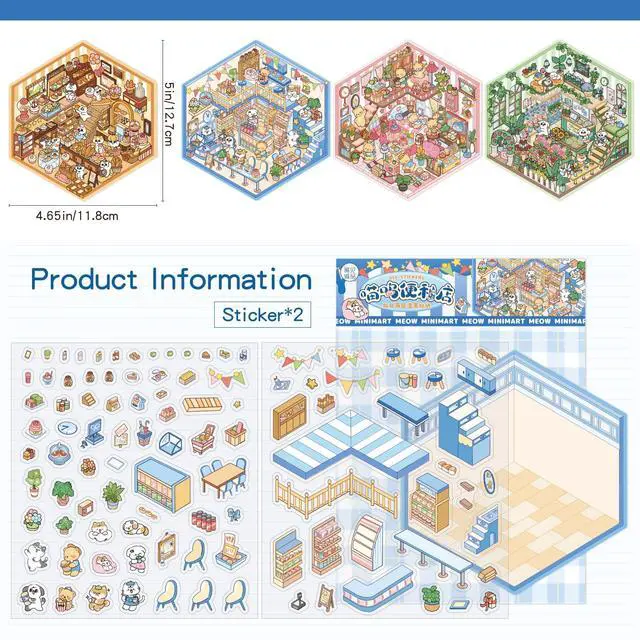Alt view image 3 of 6 - DIY 3D House Scene Stickers - 4 Sets, Warm Home, Supermarket, Bakery, Flower Shop, Cute Fun Stacking Miniature Cartoon for Adults and Kids, Stress Relief and Passing Time