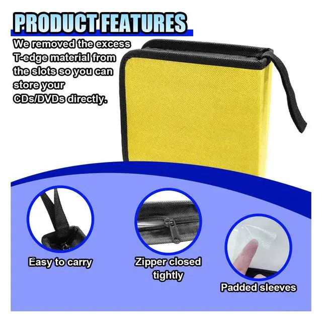 Alt view image 6 of 6 - Car CD Case 40 Capacity DVD Disc Storage Binder Wallet, Yellow