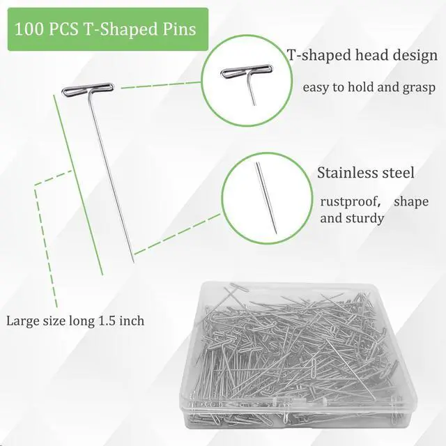 Alt view image 6 of 6 - Sunenlyst T Pins 100Pack 1.5inch Stainless Steel Wig Pins for Blocking Knitting, Crochet, Sewing, Craft, Quilting, Office, Decoration
