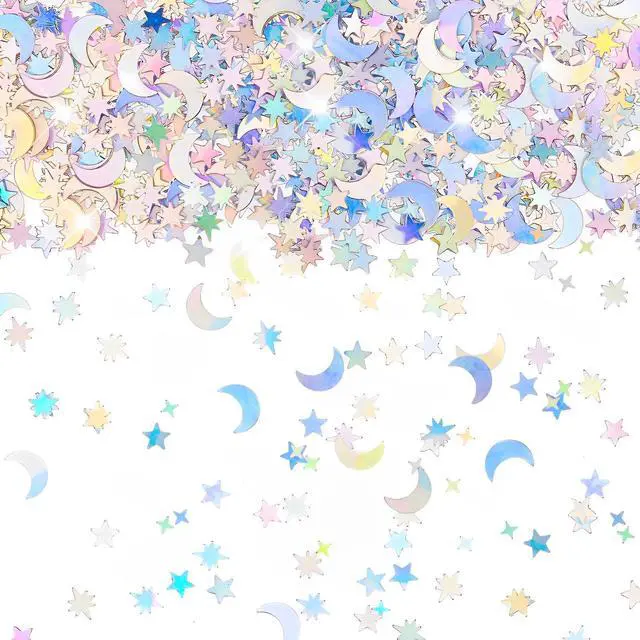 Main image of 4000 Pcs Star Confetti, Glitter Confetti, Holographic Metallic Star Glitter, Holographic Moon, 10mm, Silver, for Party, Wedding, Birthday, Festival, DIY, Unicorn Theme