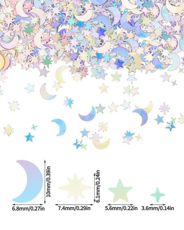 Alt view image 7 of 7 - 4000 Pcs Star Confetti, Glitter Confetti, Holographic Metallic Star Glitter, Holographic Moon, 10mm, Silver, for Party, Wedding, Birthday, Festival, DIY, Unicorn Theme