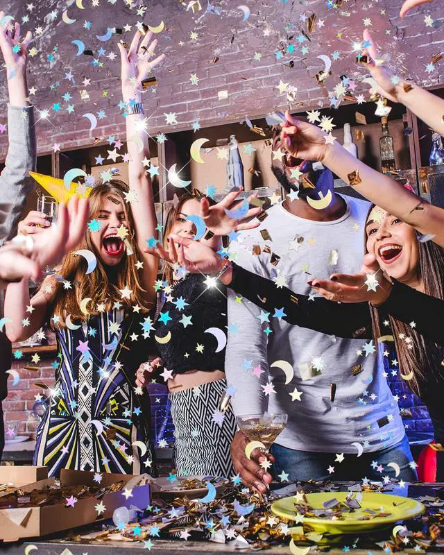 Alt view image 5 of 7 - 4000 Pcs Star Confetti, Glitter Confetti, Holographic Metallic Star Glitter, Holographic Moon, 10mm, Silver, for Party, Wedding, Birthday, Festival, DIY, Unicorn Theme