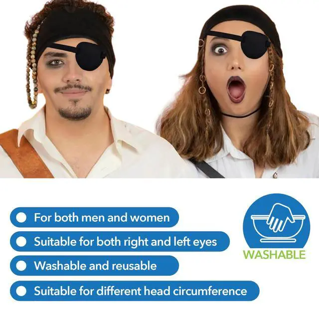 Alt view image 4 of 7 - Enttgo 2Pcs Adjustable Eye Patch for Left or Right Eyes, Reusable Eye Cover for Cosplay Pirate Costume