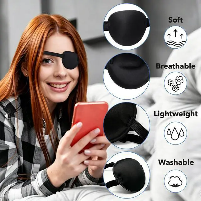 Alt view image 6 of 7 - Enttgo 2Pcs Adjustable Eye Patch for Left or Right Eyes, Reusable Eye Cover for Cosplay Pirate Costume