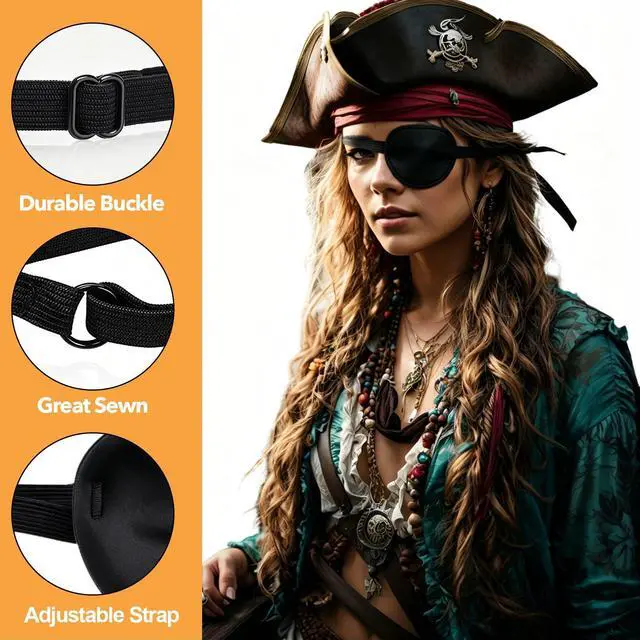 Alt view image 2 of 7 - Enttgo 2Pcs Adjustable Eye Patch for Left or Right Eyes, Reusable Eye Cover for Cosplay Pirate Costume