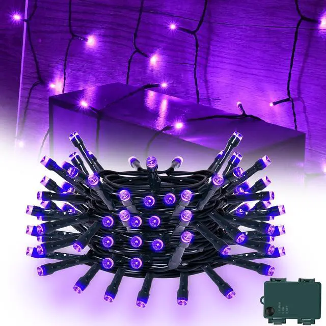 Main image of Cshare Purple String Lights 16.4ft 50LED Battery Operated with Timer Waterproof, Halloween Decorations for Indoor Outdoor, Garland Party Patio Garden Yard Pathway