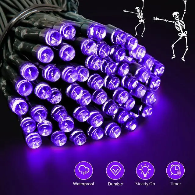 Alt view image 3 of 7 - Cshare Purple String Lights 16.4ft 50LED Battery Operated with Timer Waterproof, Halloween Decorations for Indoor Outdoor, Garland Party Patio Garden Yard Pathway