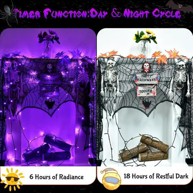 Alt view image 4 of 7 - Cshare Purple String Lights 16.4ft 50LED Battery Operated with Timer Waterproof, Halloween Decorations for Indoor Outdoor, Garland Party Patio Garden Yard Pathway