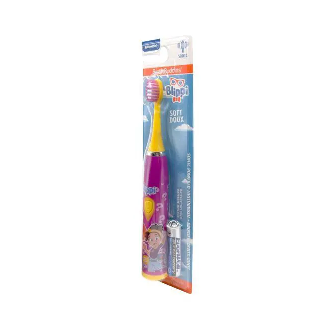 Alt view image 5 of 7 - Brush Buddies Blippi Electric Toothbrush for Kids, Battery Powered Sonic, Soft Bristles, Toddler Oral Care, Boys & Girls, Blippi Character Design (Purple)