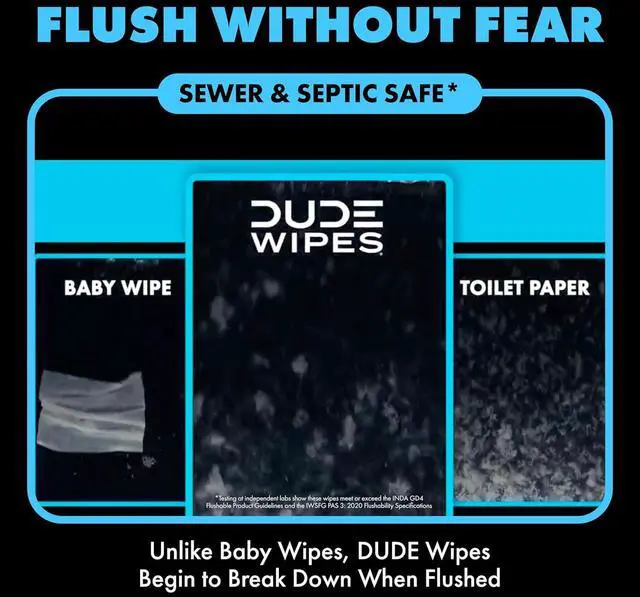 Alt view image 3 of 6 - DUDE Wipes Unscented Adult Flushable Travel Wipes for Camping, 18 Count